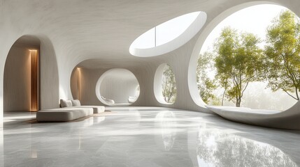 Poster - Minimalist Architectural Interior with Smooth Curved Lines and Soft Natural Light