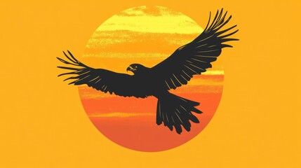 Poster - A silhouette of a bird in flight against a vibrant sunset background.