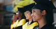 © peopleimages.com - Happy, college and graduation for woman, group and celebration for education, diploma and scholarship. Outdoor, smile and people with knowledge, university and student with cap for achievement