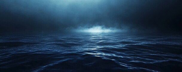 Fototapete - Dark, moody ocean scene with fog and faint light.