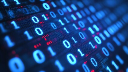 Poster - Abstract binary code background with blue and red digits.