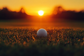 Wall Mural - golf ball on green at sunset. (5)