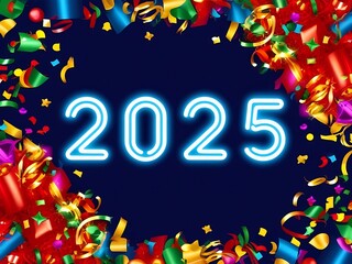 Wall Mural - Neon Two Thousand Twenty Five New Year Celebration