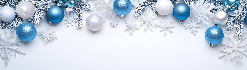 Wall Mural - Festive holiday decorations featuring blue and silver ornaments winter wonderland graphic design celebratory setting aesthetic viewpoint