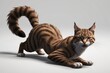 © jejakaryastudio - Playful tabby cat in a crouching position on a white background.