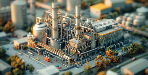 Fototapete - A miniature production plant. Aerial high view.