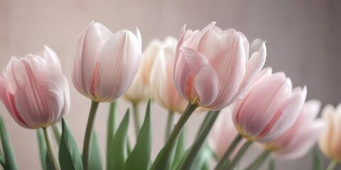 Wall Mural - Delicate pastel tulips, soft gradient backdrop  Close-up view , romantic, botanical, pretty