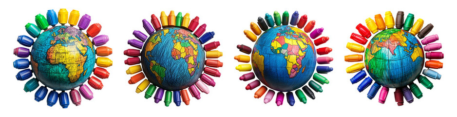 colorful world map with markers on transparent background
