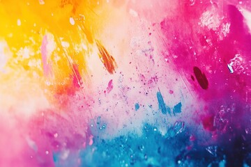 Wall Mural - Abstract colorful artwork with vibrant splashes of pink, yellow, and blue blending into a dreamy and textured composition