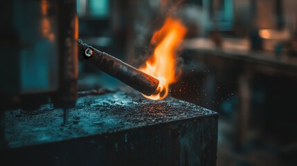 Wall Mural - A torch being used in a workshop to remove paint from a metal surface. The image highlights the usefulness of the torch in tasks like stripping