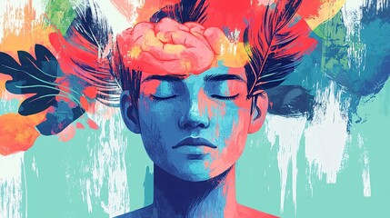 Fototapete - An individual in a professional environment embodies emotional regulation through mindfulness techniques, promoting mental health awareness with a serene demeanor.