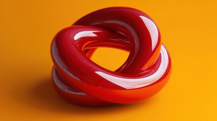 Red Glossy Abstract Knot Shape On Orange Background