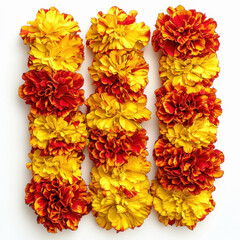 Wall Mural - yellow and red marigold garland on white background