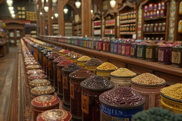 Rows of Colorful Jars Filled with Spices in a Shop