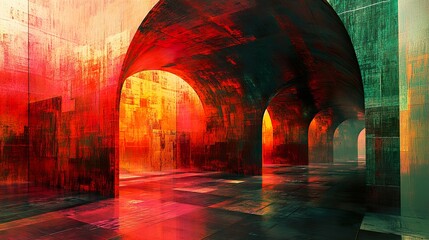 Canvas Print - Abstract Architectural Visions: Red and Orange Tunnel