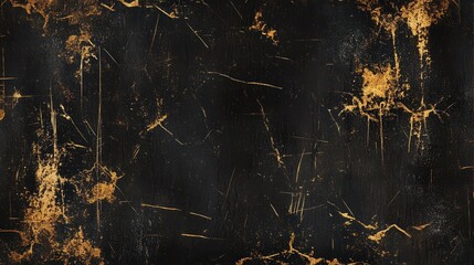 Wall Mural - imagine a dark, velvety black background with distressed gold scratches layered across it.