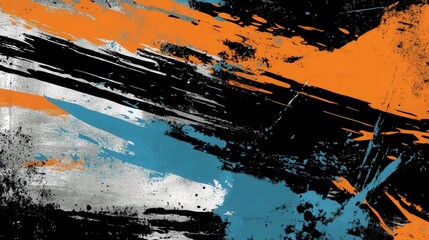 Wall Mural - abstract composition with shades of orange, black, and blue that clash in a raw, expressive style.