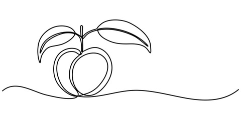 Wall Mural - Plum fruit in continuous line art drawing style. Minimalist black line sketch on white background. Vector illustration, Plum vector illustration. One line drawing art illustration with lettering. 