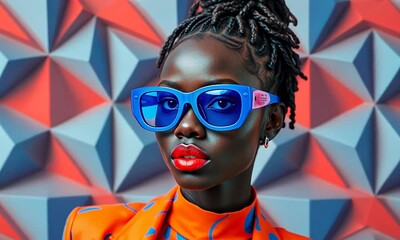 Poster - Vibrant fashion statement showcased in stunning geometric backdrop with bold colors and unique accessories