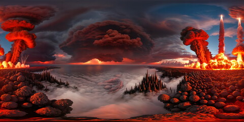Wall Mural - Full 360 degrees seamless spherical panorama HDRI equirectangular projection of A terrifying apocalyptic scene. Texture environment map for lighting and reflection source rendering 3d scenes.