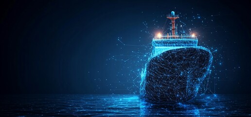 Poster - A digital representation of a ship with a network-like design.