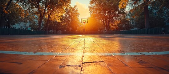 Wall Mural - Sunset view of an outdoor basketball court. (1)