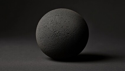 Poster - Dark gray textured sphere on black background.