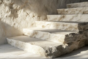 Aufkleber - Sunlit stone staircase against a textured wall.