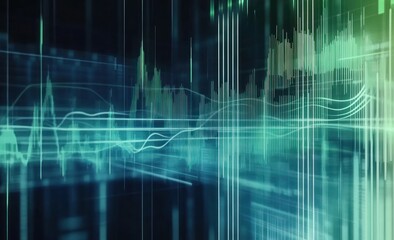 Aufkleber - Abstract digital data visualization with glowing lines and graphs.