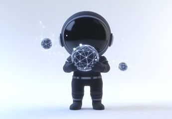 Aufkleber - Cute astronaut holding glowing network sphere.