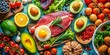 © chaowalit - Keto Diet Double Exposure Banner - Eggs, Meat, Plants