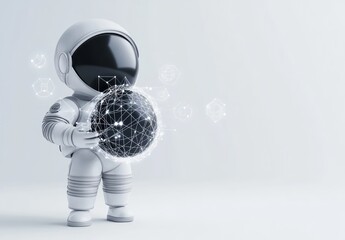 Poster - Cute astronaut holding a digital globe.