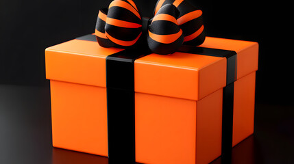 Canvas Print - 3d Black and orange gift box for halloween isolate on transparency background