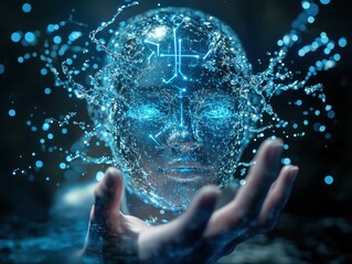 Wall Mural - Digital Humanoid Emerging, Water Splash, AI, Network, Futuristic Concept