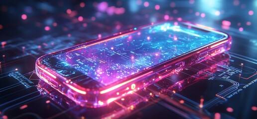 Poster - A futuristic smartphone surrounded by glowing digital circuits.