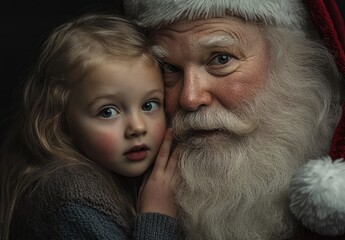 Wall Mural - A little girl whispering in Santa Claus's ear