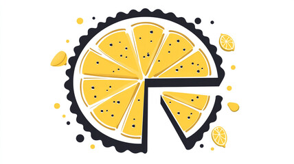 Poster - Circular tart filled with bright lemon mixture, cut into wedges and displayed, Food Illustration