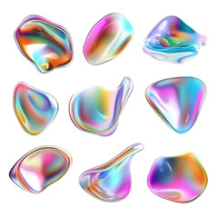 Poster - 3D Set of Abstract Gradient Shapes with Holographic Fluid Effect on transparent Background