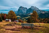 Panoramic view of the Sasso Lungo group in the Dolomites, Italy.