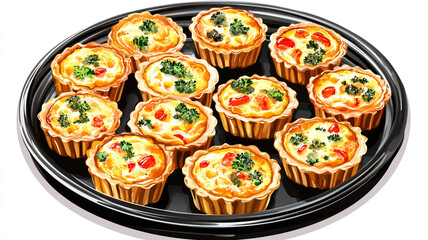 Wall Mural - Mini quiches placed on a round tray, Food Illustration