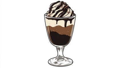 Poster - Parfait glass filled with layers of dairy-free ice cream, topped with a small sprig, Food Illustration