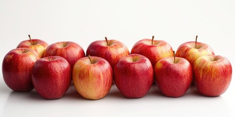 Wall Mural - Fresh, ripe juicy apples displayed on a white background, showcasing the vibrant colors and textures of these delectable ripe juicy apples, perfect for food themed visuals and designs.