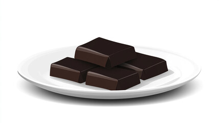 Wall Mural - Dark chocolate bars placed in a row on a white plate, Culinary Graphic