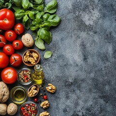 Wall Mural - Vegan food with organic veggies and oil.