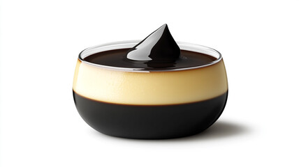 Poster - Portion of flan in a clear container with minimalistic presentation, Food Digital Art