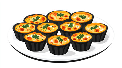 Wall Mural - Mini quiches arranged in an organized pattern on a white platter, Food Art