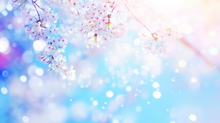Wall Mural - soft cherry blossoms in full bloom against a dreamy pastel background, evoking springtime beauty and