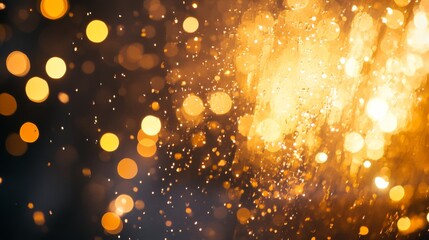 Fototapete - Two champagne glasses clink together in celebration, surrounded by golden sparkles and soft light, enhancing the joyful atmosphere of the moment
