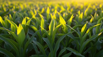 Poster - Sunlit leaves glow in vibrant green hues while soft shadows enhance their texture, creating a fresh and organic atmosphere in a tranquil outdoor setting