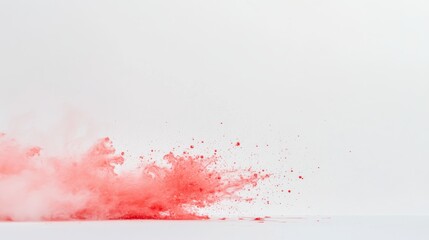 Poster - A vibrant splash of red liquid bursts into the air, with droplets gracefully curving, creating a striking visual energy against a clean white backdrop